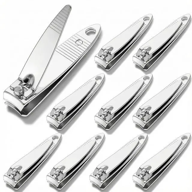 Main image of 10 Pieces Small Flat Nail Clippers Metal Fingernail Clipper Portable Toenail Clipper Cutter Silver Travel Nail Trimming Pointed Manicure Pedicure for Men Women Homeless Care Supplies