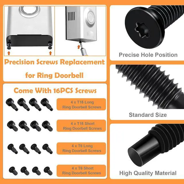 Alt view image 6 of 7 - Screwdriver With 16PCS Screws Compatible With Ring Doorbell, EMiEN Torx T6 & T15 Bit Screwdriver Kits Compatible with Video Doorbell, Doorbell 2, Doorbell Pro And Elite Battery Change