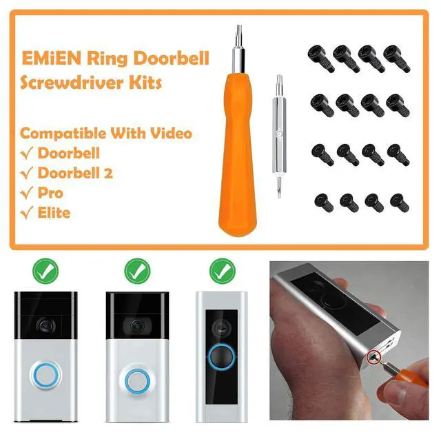 Alt view image 7 of 7 - Screwdriver With 16PCS Screws Compatible With Ring Doorbell, EMiEN Torx T6 & T15 Bit Screwdriver Kits Compatible with Video Doorbell, Doorbell 2, Doorbell Pro And Elite Battery Change