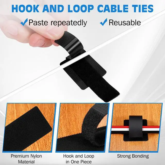 Alt view image 3 of 7 - Cable Management Under Desk, Up to 15 Cord, 41 PCS Enhanced Wire Holder Cord Organizer, Adjustable Hook and Loop Cable Ties, Reusable Cord Holder, Cable Hider Clips Under Table