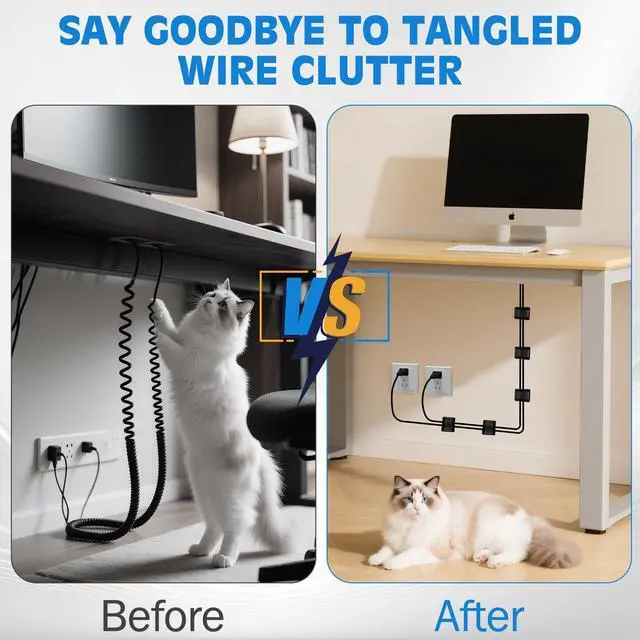 Alt view image 7 of 7 - Cable Management Under Desk, Up to 15 Cord, 41 PCS Enhanced Wire Holder Cord Organizer, Adjustable Hook and Loop Cable Ties, Reusable Cord Holder, Cable Hider Clips Under Table