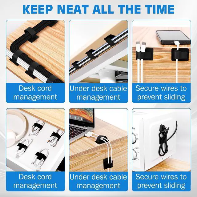 Alt view image 6 of 7 - Cable Management Under Desk, Up to 15 Cord, 41 PCS Enhanced Wire Holder Cord Organizer, Adjustable Hook and Loop Cable Ties, Reusable Cord Holder, Cable Hider Clips Under Table