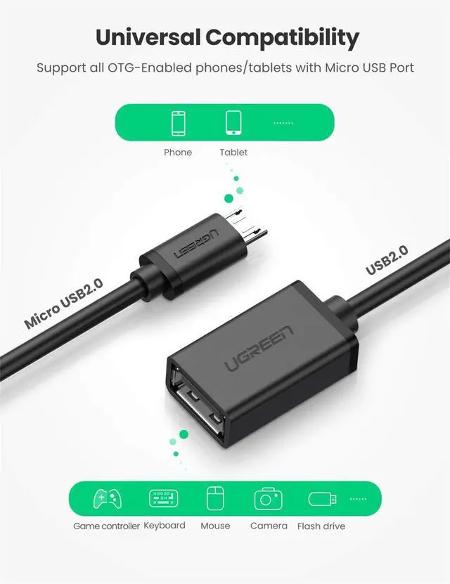 Alt view image 5 of 7 - Micro USB 2.0 OTG Cable On The Go Adapter Male Micro USB to Female USB Compatible with Samsung Phone S7 S6 Edge S4 S3 LG G4 Controller Android Windows Smartphone Tablets 4 Inch Black