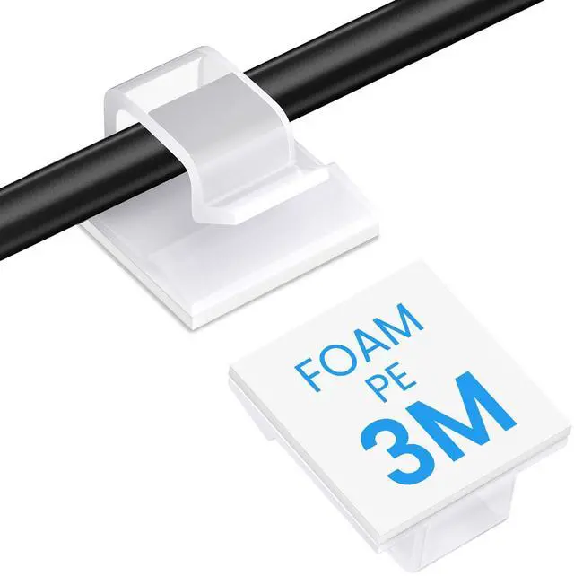 Main image of 30 Pcs Adhesive Cable Clips for Cord Management Under Desk Nightstand Phone PC Charger Plug Speaker TV Cord Holder Keeper Hook Wall Wire Organizer Car Dash Cam Ethernet Christmas Light (Clear, Small)