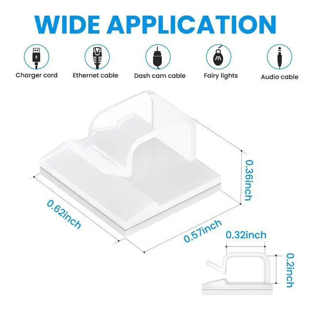 Alt view image 2 of 5 - 30 Pcs Adhesive Cable Clips for Cord Management Under Desk Nightstand Phone PC Charger Plug Speaker TV Cord Holder Keeper Hook Wall Wire Organizer Car Dash Cam Ethernet Christmas Light (Clear, Small)