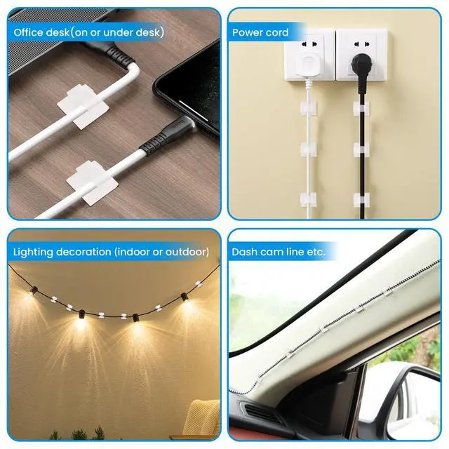 Alt view image 5 of 5 - 30 Pcs Adhesive Cable Clips for Cord Management Under Desk Nightstand Phone PC Charger Plug Speaker TV Cord Holder Keeper Hook Wall Wire Organizer Car Dash Cam Ethernet Christmas Light (Clear, Small)