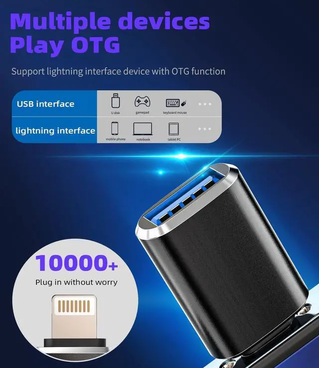 Alt view image 6 of 7 - iPhone OTG Adapter(2Pack)USB Female to Lightning Male Dongle for 14 13 11 12 Pro Max Xr X Xs 8 7 Se Plus Camera Card Reader USB Flash Drive Mouse Keyboard Hub MIDI Piano Converter U Disk Apple iPadAir