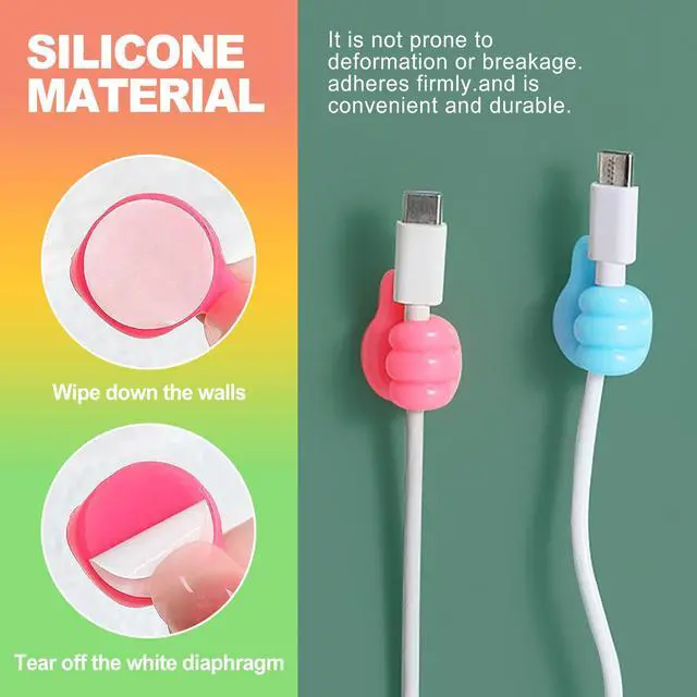Alt view image 4 of 6 - 32-Pack Thumbs-Up Self-Adhesive Hooks Multi-Use Cable & Cord Organizers for Home Office, Kids Rooms & Walls (Silicone Material, Vibrant Multi-Color, No Drilling Needed)