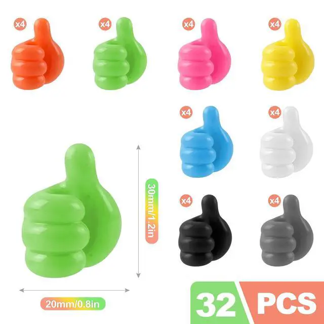Alt view image 2 of 6 - 32-Pack Thumbs-Up Self-Adhesive Hooks Multi-Use Cable & Cord Organizers for Home Office, Kids Rooms & Walls (Silicone Material, Vibrant Multi-Color, No Drilling Needed)