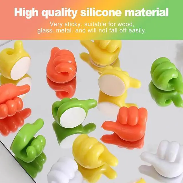 Alt view image 5 of 6 - 32-Pack Thumbs-Up Self-Adhesive Hooks Multi-Use Cable & Cord Organizers for Home Office, Kids Rooms & Walls (Silicone Material, Vibrant Multi-Color, No Drilling Needed)