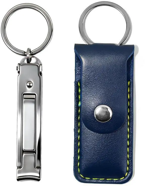 Main image of Stainless Steel Keychain Nail Clippers with Leather Case, Mini and Ultra Thin Folding Keychain Nail Cutter with File, Travel Essential for Men and Women