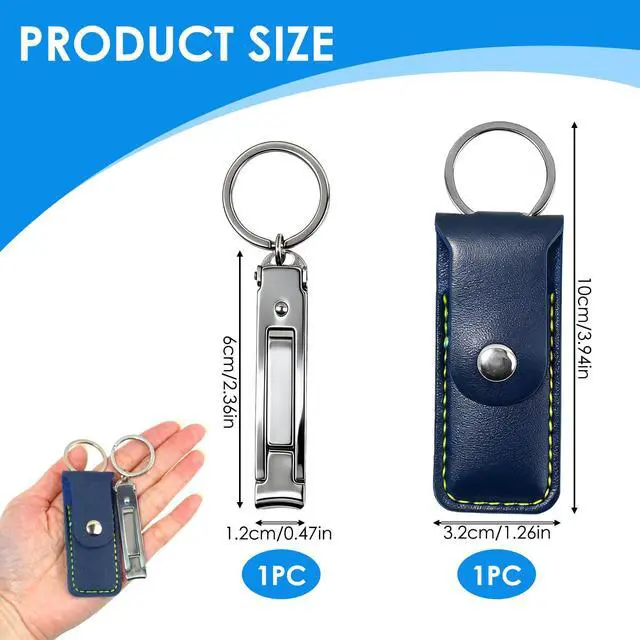 Alt view image 2 of 7 - Stainless Steel Keychain Nail Clippers with Leather Case, Mini and Ultra Thin Folding Keychain Nail Cutter with File, Travel Essential for Men and Women