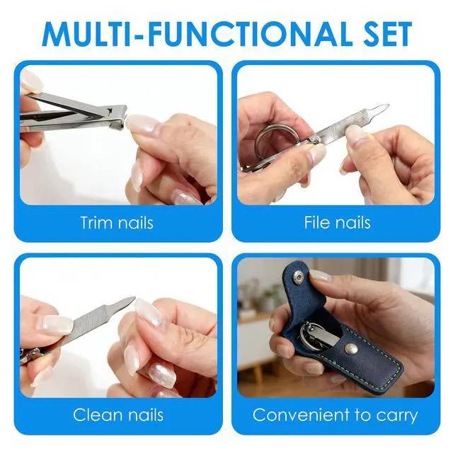 Alt view image 4 of 7 - Stainless Steel Keychain Nail Clippers with Leather Case, Mini and Ultra Thin Folding Keychain Nail Cutter with File, Travel Essential for Men and Women