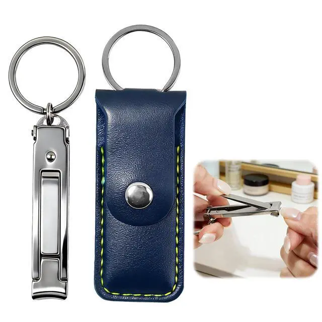 Alt view image 7 of 7 - Stainless Steel Keychain Nail Clippers with Leather Case, Mini and Ultra Thin Folding Keychain Nail Cutter with File, Travel Essential for Men and Women
