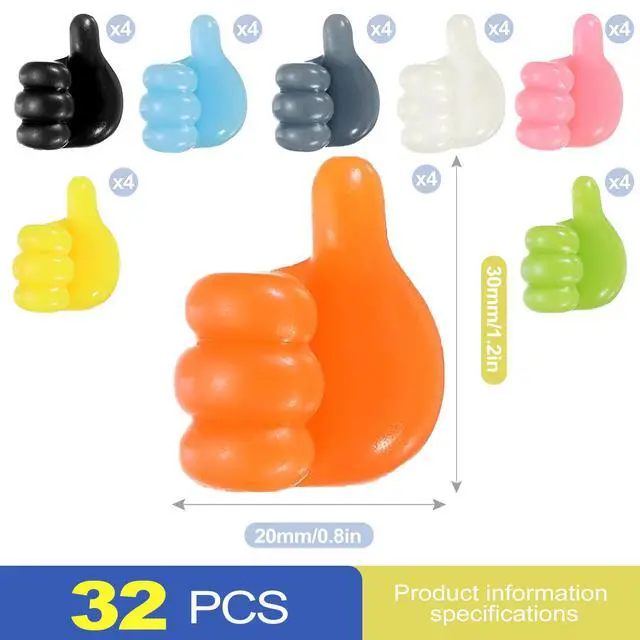 Alt view image 2 of 6 - 32 Pack Creative Thumbs Up Shape Wall Hook, Self-Adhesive Silicone Thumb Holder, Cute Cable Clips & Wire Holders for The Wall, Cord Hooks for Charging Cables, Pencil Holder for Desk Kids