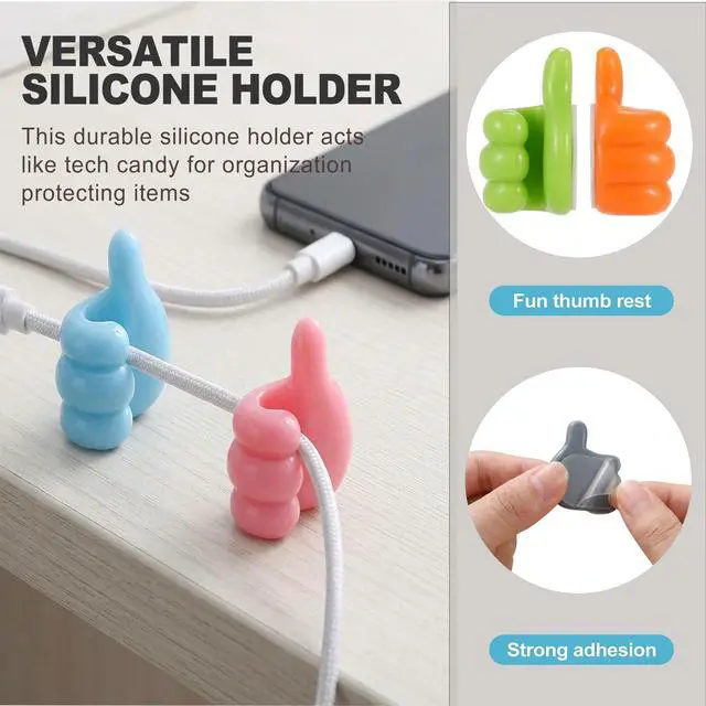 Alt view image 3 of 6 - 32 Pack Creative Thumbs Up Shape Wall Hook, Self-Adhesive Silicone Thumb Holder, Cute Cable Clips & Wire Holders for The Wall, Cord Hooks for Charging Cables, Pencil Holder for Desk Kids