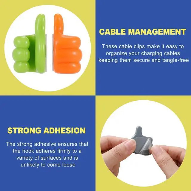 Alt view image 4 of 6 - 32 Pack Creative Thumbs Up Shape Wall Hook, Self-Adhesive Silicone Thumb Holder, Cute Cable Clips & Wire Holders for The Wall, Cord Hooks for Charging Cables, Pencil Holder for Desk Kids