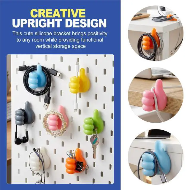 Alt view image 6 of 6 - 32 Pack Creative Thumbs Up Shape Wall Hook, Self-Adhesive Silicone Thumb Holder, Cute Cable Clips & Wire Holders for The Wall, Cord Hooks for Charging Cables, Pencil Holder for Desk Kids