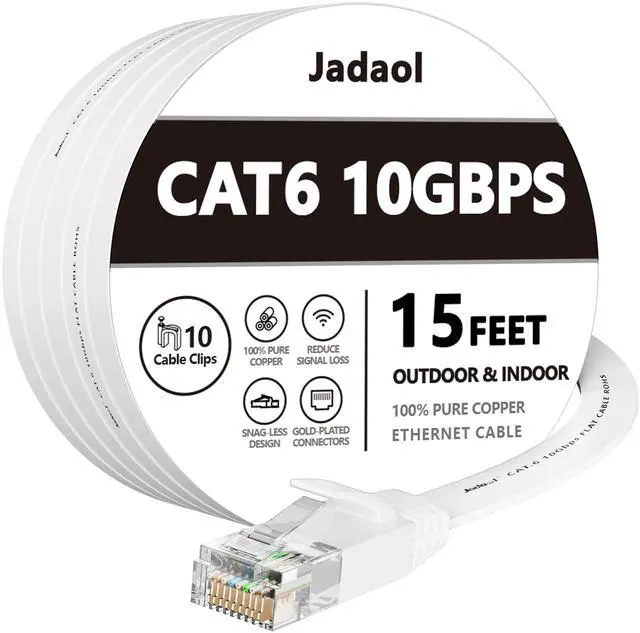 Main image of Cat6 Ethernet Cable 15FT with Clips 10Gbps Flat Network Cable, White