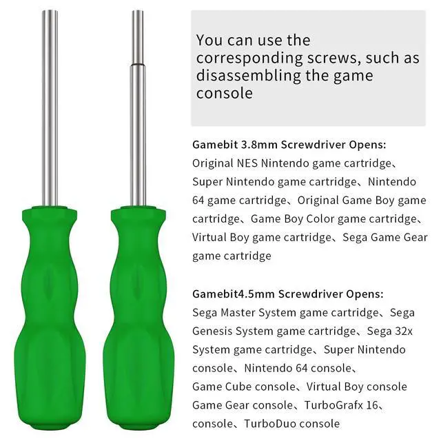 Alt view image 4 of 7 - Gamebit Screwdriver Set, Security Screwdriver Bit Set 3.8mm and 4.5mm Security Screwdriver Bits Perfect fit for Virtual Boy, Opening Nintendo, Sega Consoles and Game Cartridges - Green
