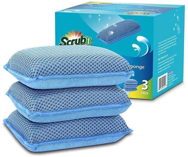 Main image of Microfiber Kitchen Sponge by Scrub-It - Non-Scratch Heavy Duty Dishwashing Cleaning sponges- Machine Washable - (Blue)