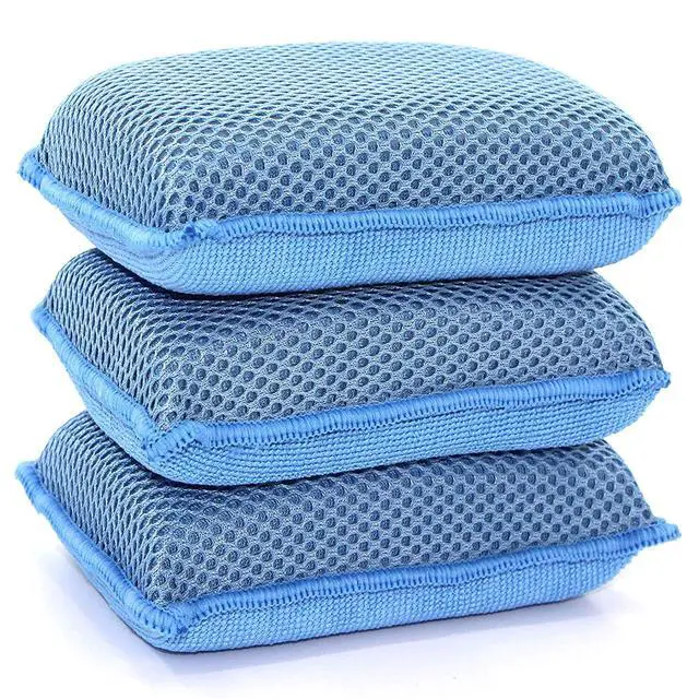 Alt view image 2 of 7 - Microfiber Kitchen Sponge by Scrub-It - Non-Scratch Heavy Duty Dishwashing Cleaning sponges- Machine Washable - (Blue)