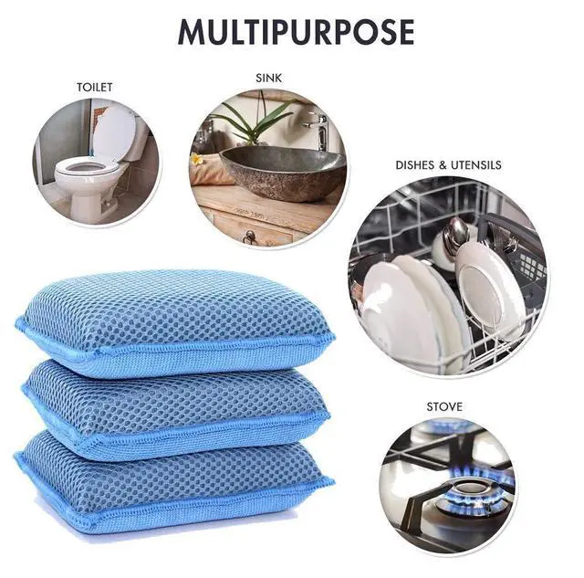Alt view image 5 of 7 - Microfiber Kitchen Sponge by Scrub-It - Non-Scratch Heavy Duty Dishwashing Cleaning sponges- Machine Washable - (Blue)