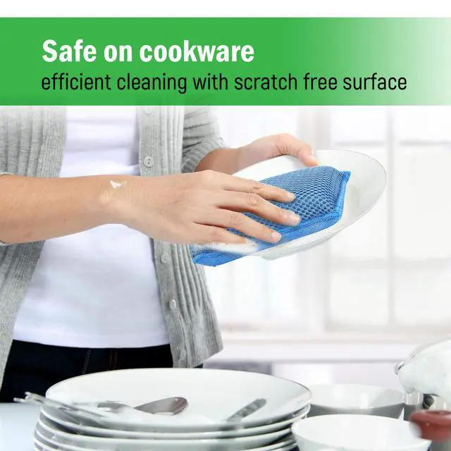 Alt view image 7 of 7 - Microfiber Kitchen Sponge by Scrub-It - Non-Scratch Heavy Duty Dishwashing Cleaning sponges- Machine Washable - (Blue)