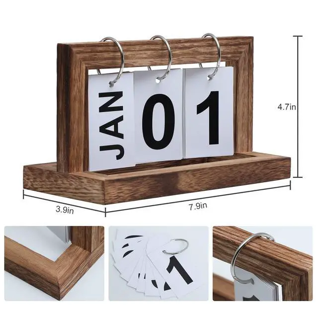 Alt view image 3 of 7 - Desk Flip Calendar, Perpetual Desktop Calendar, Cute Small Flip Calendar with Memorial Day Recorder, Carbonized Black