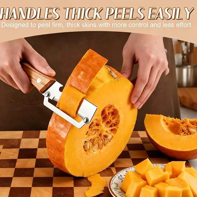 Alt view image 2 of 7 - 2 in 1 Multi Functional Vegetable Peeler for KitchenVegetable Peeler with Wooden Handle and Bottle Opener, Stainless Steel Blade Kitchen Tool for Fruit Apple Carrot Potato Pumpkin Papaya(2PCS)