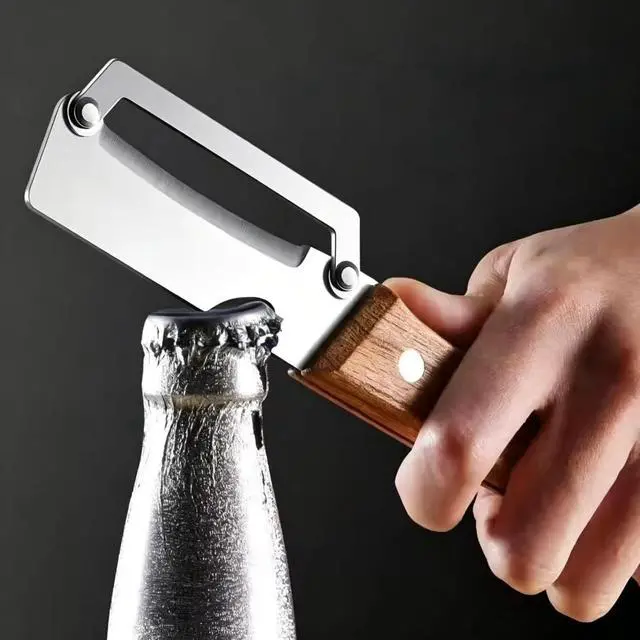 Alt view image 6 of 7 - 2 in 1 Multi Functional Vegetable Peeler for KitchenVegetable Peeler with Wooden Handle and Bottle Opener, Stainless Steel Blade Kitchen Tool for Fruit Apple Carrot Potato Pumpkin Papaya(2PCS)