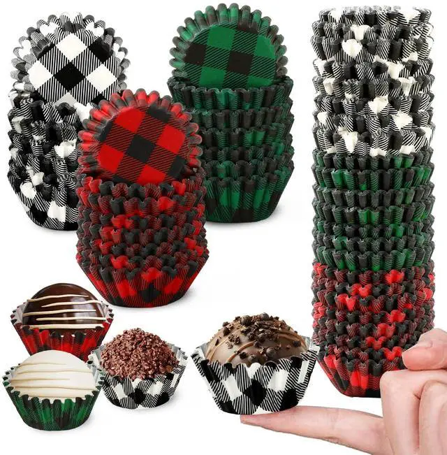 Main image of 600Pcs Christmas Cupcake Wrappers 3 Colors Buffalo Plaid Cupcake Liners Disposable Cake Holders Paper Muffin Cups for Baking Home Kitchen Holiday Party Supplies
