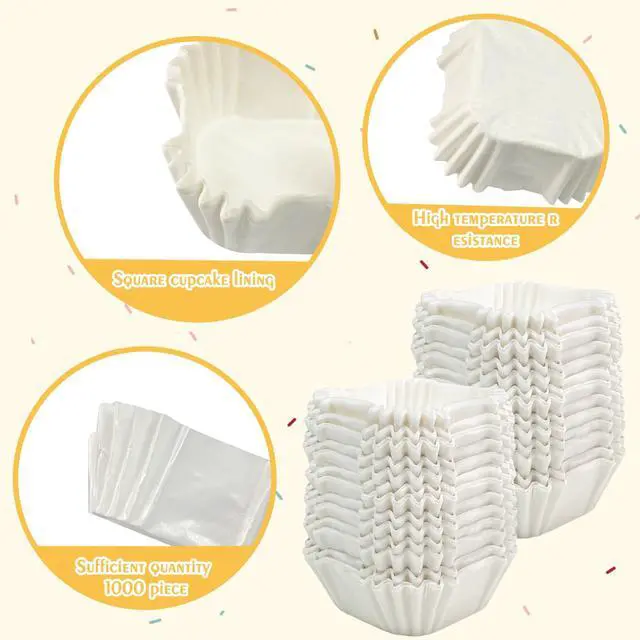 Alt view image 3 of 7 - 1000 Pcs Square Cupcake Liners Disposable Craft White Baking CupsSquare Baking Cups for BakingPan Liners Paper Baking Cup for Cupcakes and Cup Liners Party Supplies Decoration