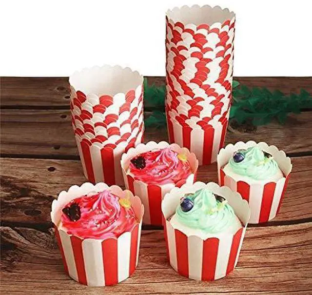 Alt view image 5 of 7 - 50 Pack Muffin Liners Baking Paper Cups Red and White