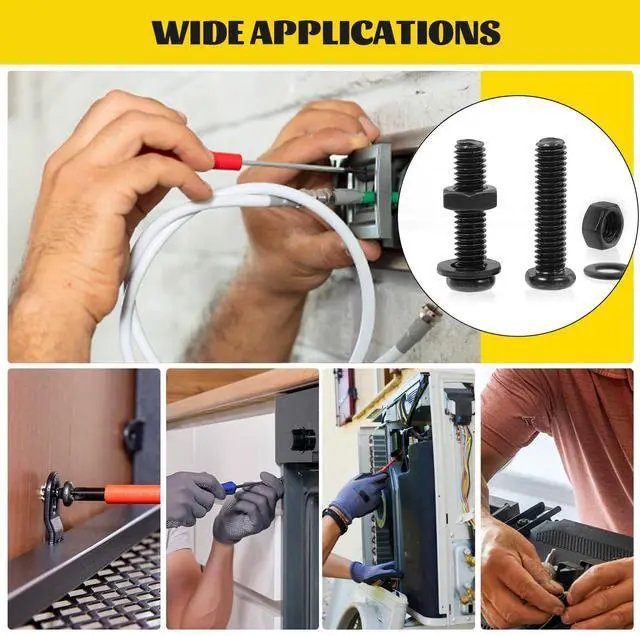 Alt view image 7 of 7 - 225pcs Screws and Nuts Assortment Kit,M4 M5 M6 Phillips Pan Head Assorted Nuts and Bolts,Washers Kit for Headboard, Wall Plate Switch, Receptacles Mounting Screws Black