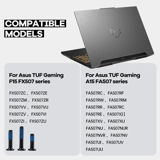Alt view image 4 of 6 - 12PCS Replacement Lower Bottom Base Cover Case Screws for Asus TUF Gaming A15 FA507 FX507 FA507RC FA507RF FA507RW FA507NU Series Laptop, Asus TUF A15 FA507 Base Screws with 2 Long, 8 Medium, 2 Short