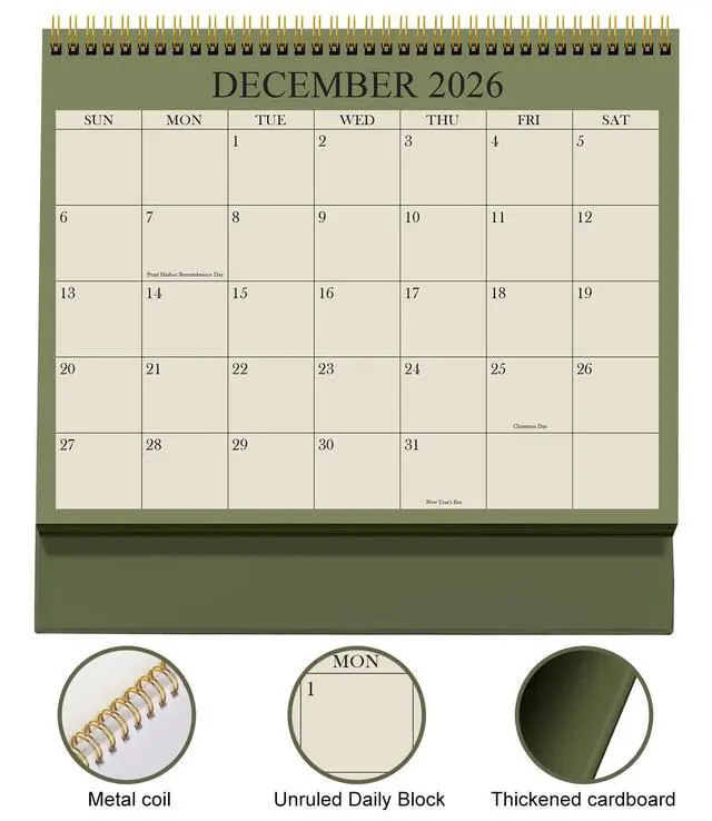 Alt view image 2 of 7 - Desk Calendar 2026-2027 - Runs August 2026 until December 2027 - Beautiful Small Flip Desktop Calendar for Easy Organizing, 6" x 8", Green