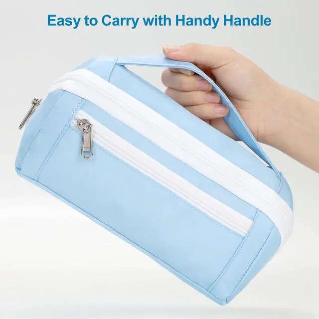 Alt view image 7 of 7 - Large Capacity Pencil Case - Pencil Pouch for Teen Girls & Boys, Aesthetic Pouch Organizer with 8 Compartments, Wide Opening Marker Bag for Middle High School College, Fits Calculator, Blue