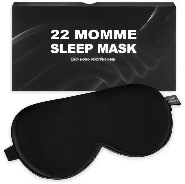 Main image of Silk Sleep Mask 100% 22 Momme Mulberry, Sleep Eye Mask for Women Men, Blackout Blindfold with Adjustable Strap, Side Sleeper Eye Cover, Soft Eyeshade Filled with Premium Mulberry Silk (Black)