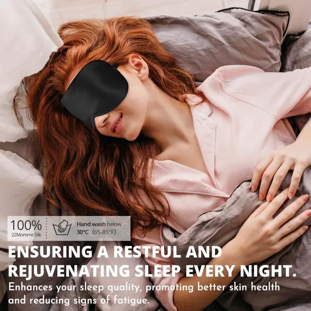 Alt view image 5 of 6 - Silk Sleep Mask 100% 22 Momme Mulberry, Sleep Eye Mask for Women Men, Blackout Blindfold with Adjustable Strap, Side Sleeper Eye Cover, Soft Eyeshade Filled with Premium Mulberry Silk (Black)