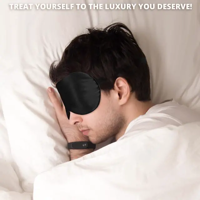 Alt view image 6 of 6 - Silk Sleep Mask 100% 22 Momme Mulberry, Sleep Eye Mask for Women Men, Blackout Blindfold with Adjustable Strap, Side Sleeper Eye Cover, Soft Eyeshade Filled with Premium Mulberry Silk (Black)