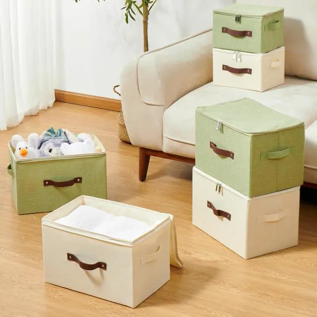 Alt view image 6 of 7 - Storage Bins with Zipper Lids Decorative Lidded Baskets Boxes