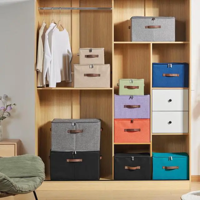 Alt view image 6 of 7 - Storage Bins with Zipper Lids Decorative Lidded Baskets Boxes