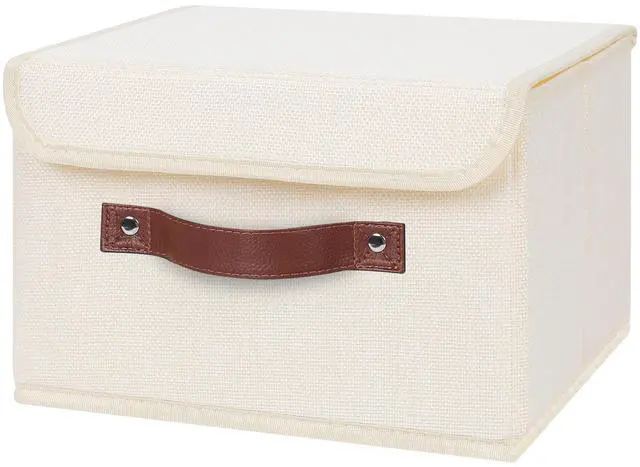 Main image of Fabric Storage Box Bins with Lids, Beige, 10"x8"x7"