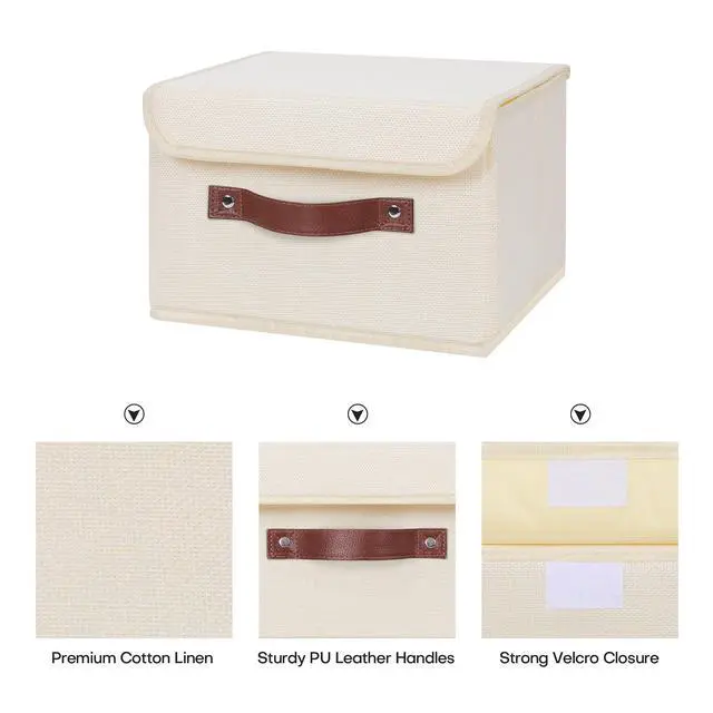 Alt view image 3 of 7 - Fabric Storage Box Bins with Lids, Beige, 10"x8"x7"