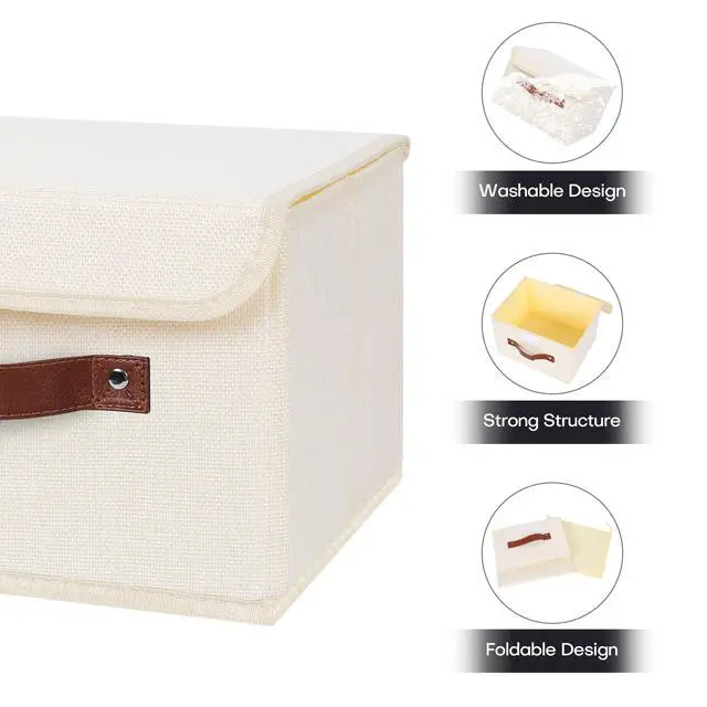 Alt view image 4 of 7 - Fabric Storage Box Bins with Lids, Beige, 10"x8"x7"