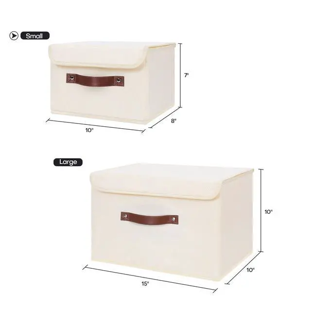 Alt view image 5 of 7 - Fabric Storage Box Bins with Lids, Beige, 10"x8"x7"
