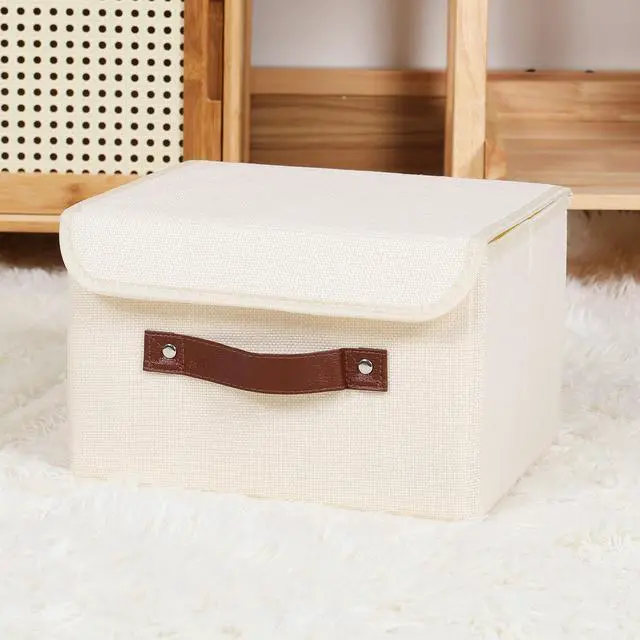Alt view image 6 of 7 - Fabric Storage Box Bins with Lids, Beige, 10"x8"x7"