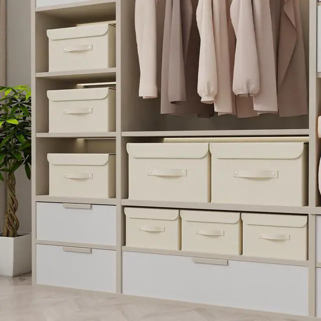 Alt view image 2 of 7 - Cloth Storage Baskets with Handles,Beige 10.2x7.9x6.7in,1 Pack