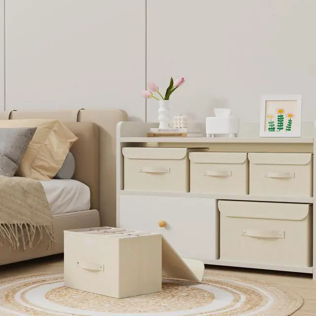 Alt view image 3 of 7 - Cloth Storage Baskets with Handles,Beige 10.2x7.9x6.7in,1 Pack